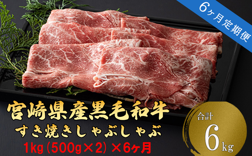 【定期便】宮崎県産 黒毛 和牛 スライス 1kg (500g×2) ×6回 すき焼き しゃぶしゃぶ ウデ