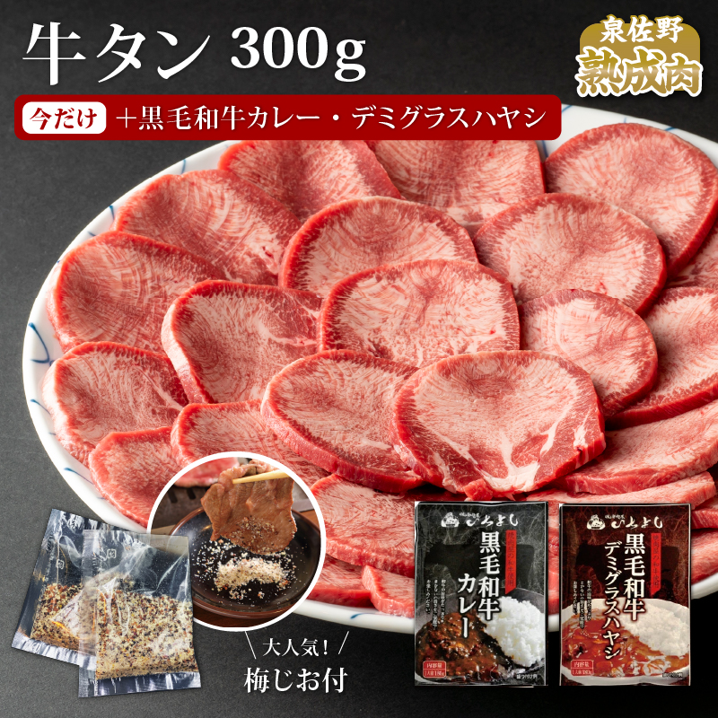 010B797 やわらか熟成牛タンスライス300ｇ（梅塩付） 熟成和牛カレー・デミグラスハヤシ セット / 大阪府泉佐野市 | セゾンのふるさと納税