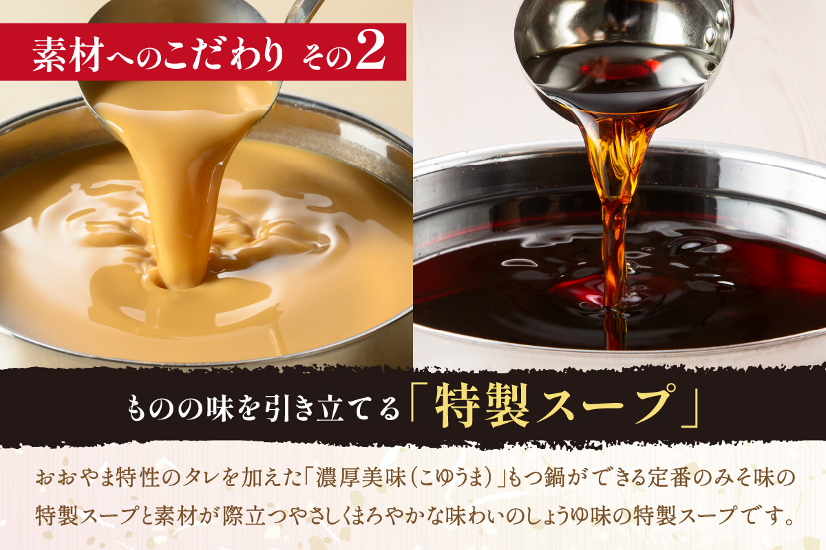 福岡県飯塚市のふるさと納税 「おおやま」 博多 もつ鍋(みそ味・しょうゆ味/各2人前)【B3-075】