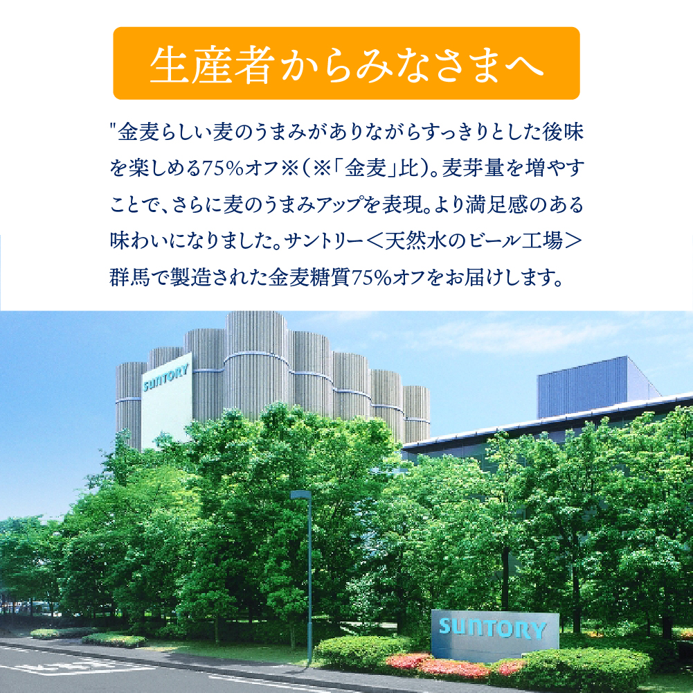 群馬県千代田町のふるさと納税 金麦 糖質 75％ オフ サントリー 350ml × 24本  〈天然水のビール工場〉※沖縄・離島地域へのお届け不可 群馬 送料無料 お取り寄せ お酒 生ビール お中元 ギフト 贈り物 プレゼント 人気 おすすめ 家飲み 晩酌 バーベキュー キャンプ ソロキャン アウトドア 千代田町 糖質オフ金麦