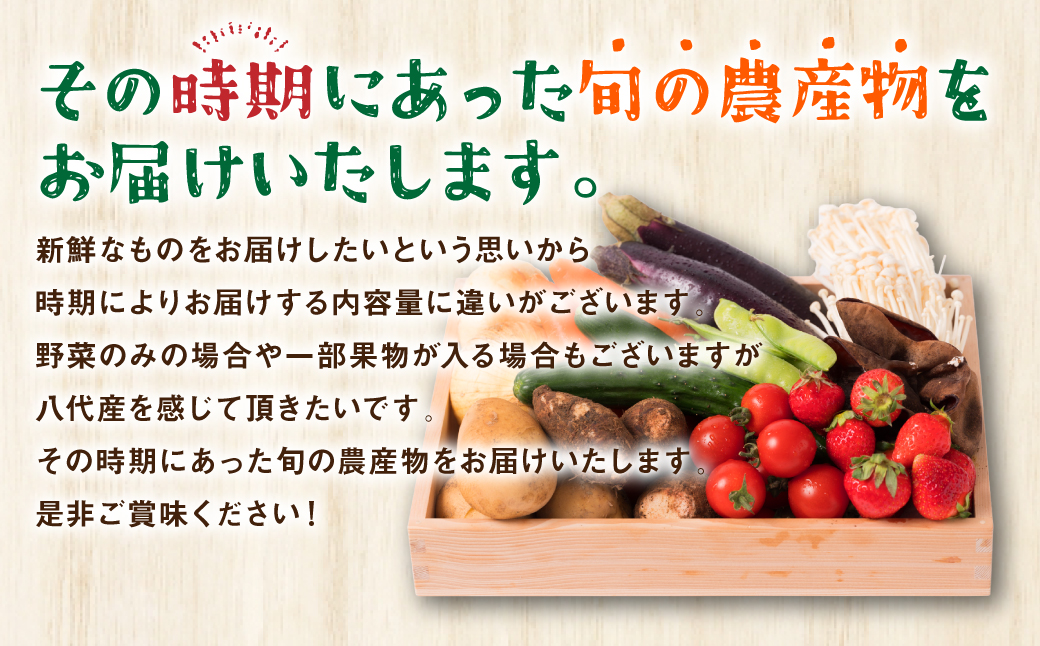 熊本県八代市のふるさと納税 【毎月お届け】【定期便3回】八代市産！旬の農産物詰合せ 復興 福袋 7品以上