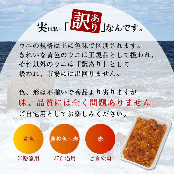 北海道弟子屈町のふるさと納税 年内配送 12月15日まで受付 1259.訳あり うに チリ産 冷凍 200g ワケあり ウニ チリ産 冷凍 雲丹 不揃い B級品 うに わけ あり 海鮮 4人前 丼 刺身 自宅用 送料無料 北海道 弟子屈町