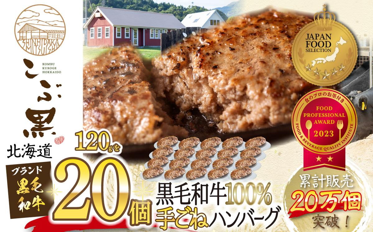 【北海道新ひだか町】北海道産 黒毛和牛 こぶ黒 ハンバーグ 20個