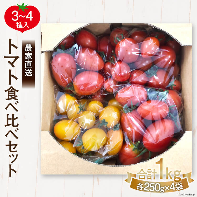 新鮮 採れたて トマト 食べ比べセット 1kg(250g×4袋)/ マルヨシ園芸 / 山梨県 中央市[2026年1月上旬-5月下旬発送予定]