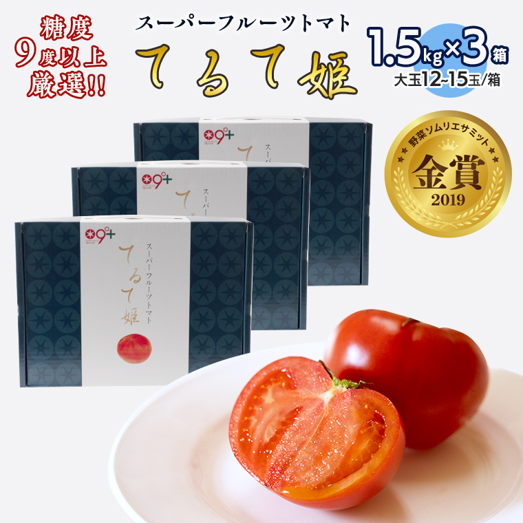[先行予約]てるて姫中箱 1.5kg×3箱[12〜15玉/1箱]糖度9度以上 スーパーフルーツトマト [AF069ci]