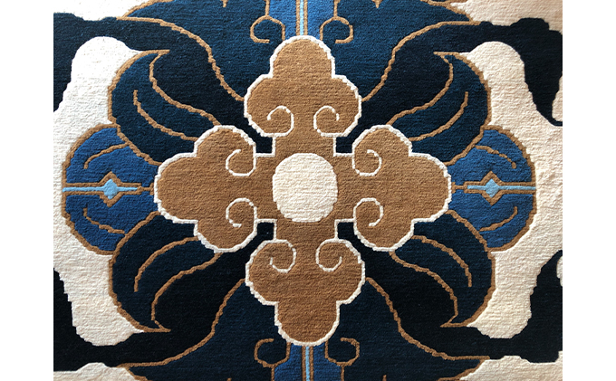 U353-1 日本三大緞通 赤穂緞通 蟹牡丹文 時代古作絨毯 189×96㎝