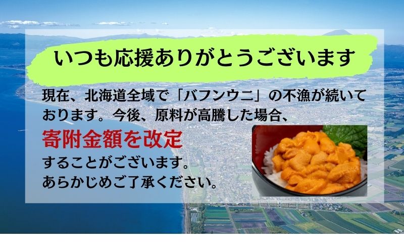 北海道 噴火湾産 塩水 バフンウニ 100g 3パック 計300g うに ウニ 雲丹 海鮮 海の幸 魚介類 ウニ丼 お寿司 濃厚 無添加 産地直送  お取り寄せ 山村水産 送料無料（北海道伊達市） | ふるさと納税サイト「ふるさとプレミアム」