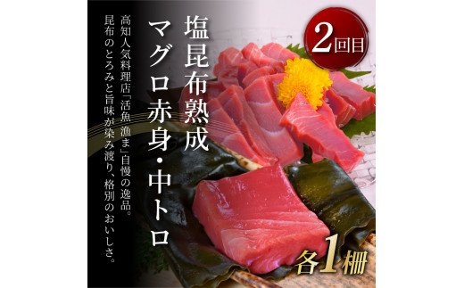 高知県芸西村のふるさと納税 事業者さんを救いたいマグロ2ヶ月定期便／1回目：マグロの漬け丼、2回目：塩昆布14日間熟成マグロ赤身＆中トロセット