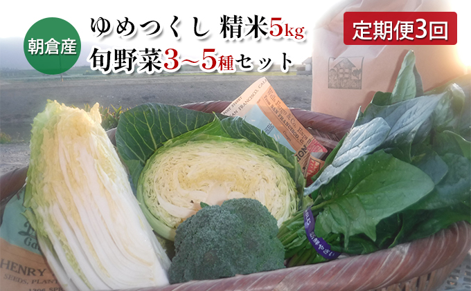 精米　5kg　定期便　福岡県朝倉市　3回　季節野菜　米　セット　ゆめつくし　セゾンのふるさと納税