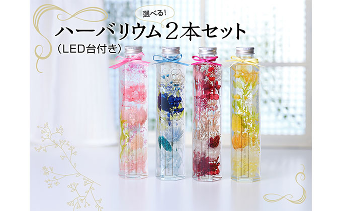ハーバリウム2本（紫色・黄色）＆LED台 植物 インテリア