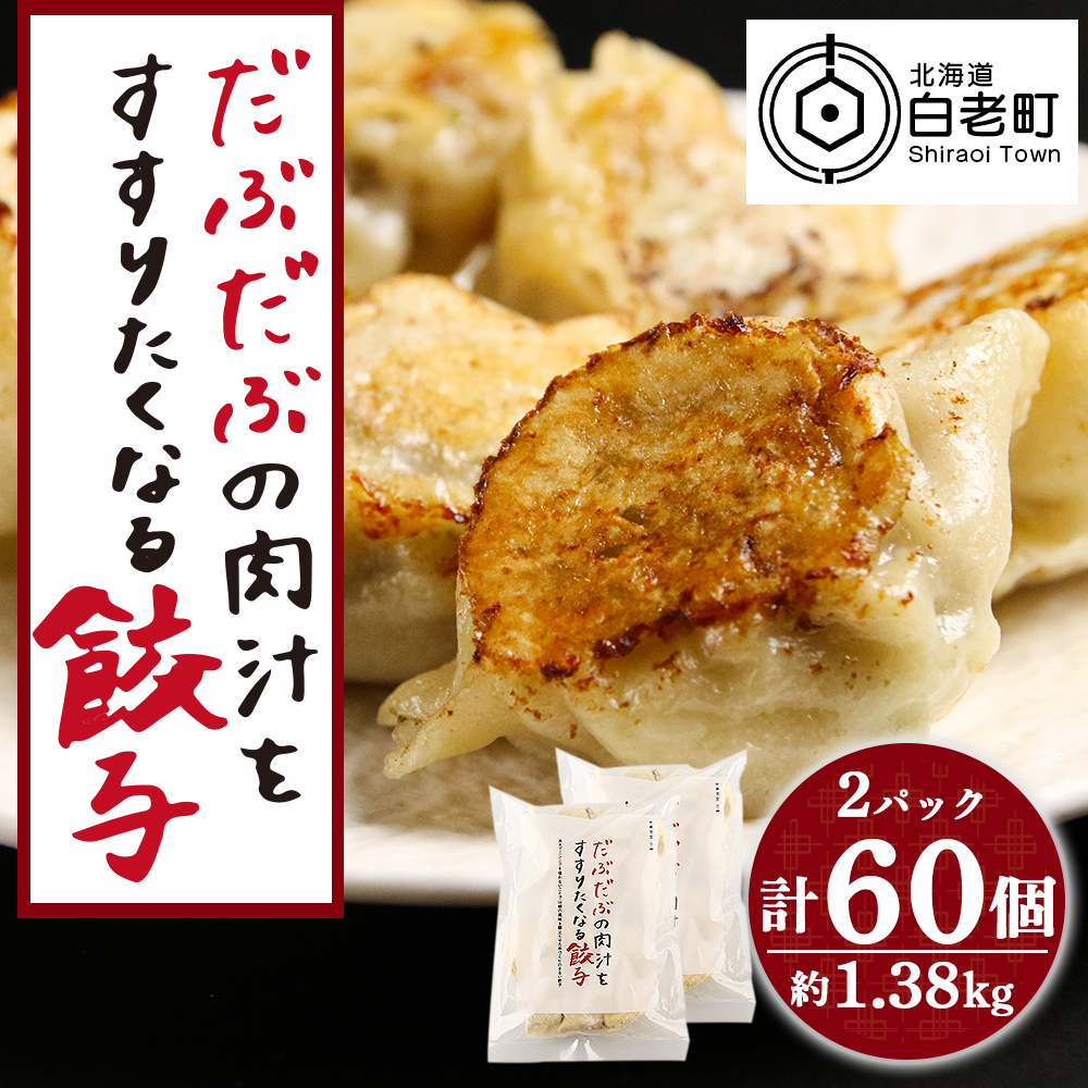 だぶだぶの肉汁をすすりたくなる餃子　北海道白老町　60個（30個入×2パック）　セゾンのふるさと納税