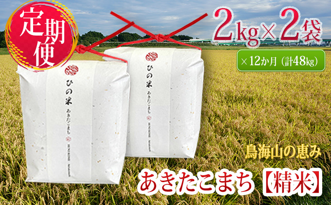 定期便》4kg×12ヶ月 秋田県産 あきたこまち 精米 2kg×2袋 神宿る里の米