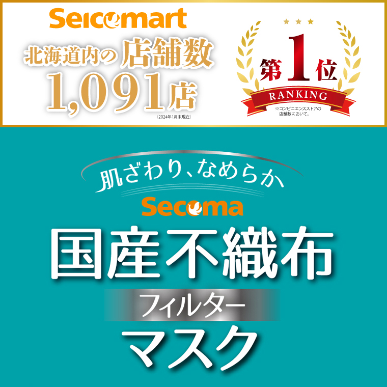 北海道石狩市のふるさと納税 130035 Secoma 肌ざわりなめらか 国産不織布フィルターマスク 50枚入×4+7枚入×2 計214枚