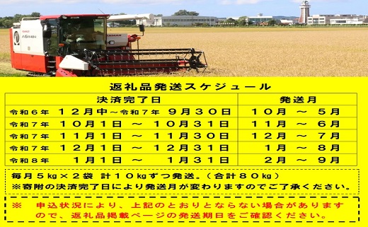 北海道秩父別町のふるさと納税 【先行受付】令和7年産 無洗米ゆめぴりか定期便80kg(毎月10kg×8か月)