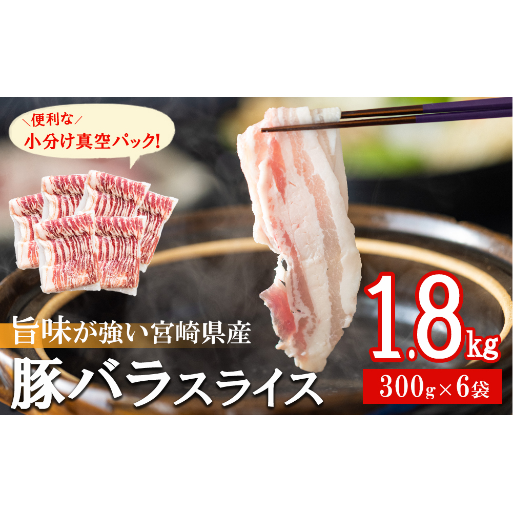 宮崎県産　豚バラしゃぶしゃぶ用　300g×6袋