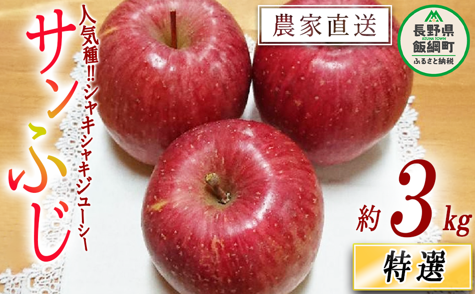 りんご サンふじ 特選 3kg やまじゅうファーム 沖縄県への配送不可 令