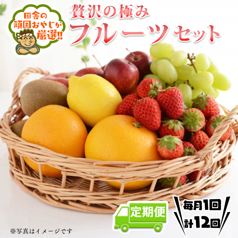 [ 定期便 ]贅沢 の極み フルーツ セット [毎月1回1年コース(計12回)]田舎の頑固おやじが厳選! 茨城県 厳選 定期 果物 くだもの 旬 上級品 極上 贅沢 極み ギフト プレゼント 贈り物 お歳暮 御歳暮 お中元 御中元 [BI231-NT]