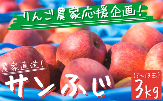 【農家応援企画】 りんご サンふじ ３Kg