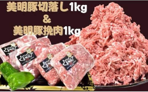 【茨城県行方市】DH-2 【美明豚】切落し(500g×2)&挽肉(500g×2)計2kg