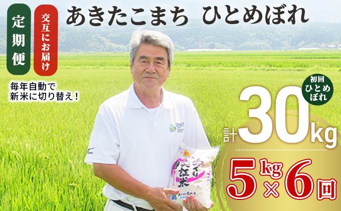 米 定期便 5kg 6ヶ月 令和5年 あきたこまち&ひとめぼれ 食べ比べ 5kg×6回 計30kg 精米 白米