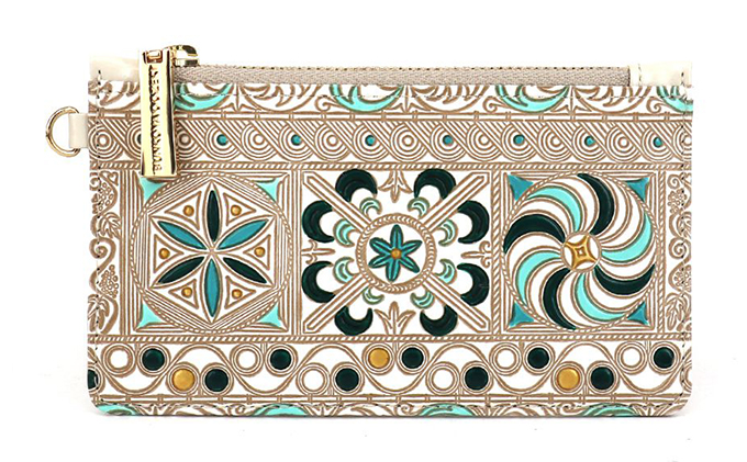 【東京都墨田区】すっきり カードケース 錦紗 緑 文庫屋大関 パスケース 小銭入れ フラグメントケース カード 収納 ケース 本革 牛革 革 皮革 スリム コンパクト 工芸品 工芸 雑貨 おしゃれ チェーン ファスナー 日本製 東京