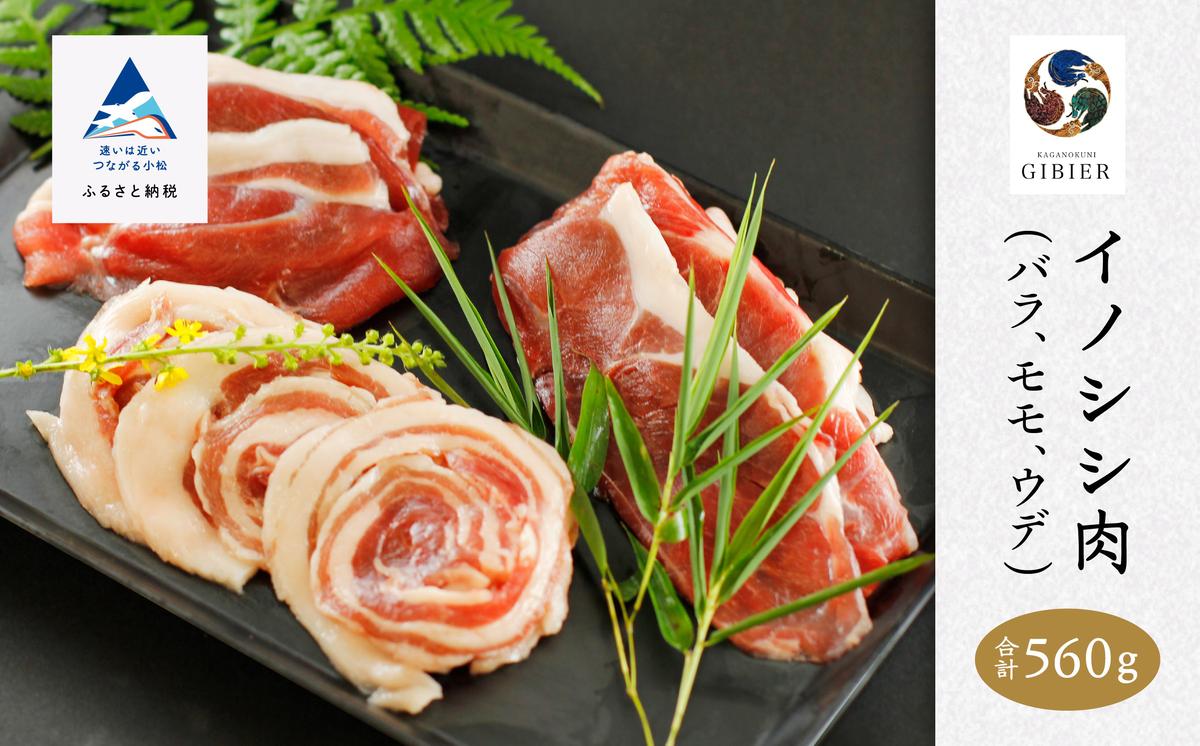 石川県小松市のふるさと納税 イノシシ肉 食べ比べセット（バラ　モモ　ウデ） 合計560g 010176