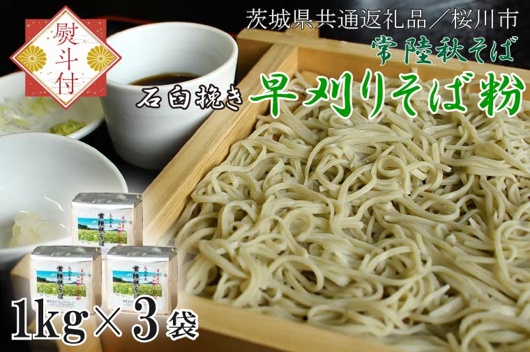 [2025年12月より順次発送][茨城県共通返礼品/桜川市][お歳暮]贈答用・熨斗付[常陸秋そば]石臼挽き早刈りそば粉 1kg×3袋入|そば そば粉 常陸秋そば 茨城県共通返礼品 桜川市 お歳暮 贈り物 ギフト 年越しそば 茨城県 行方市(DX-28-2)
