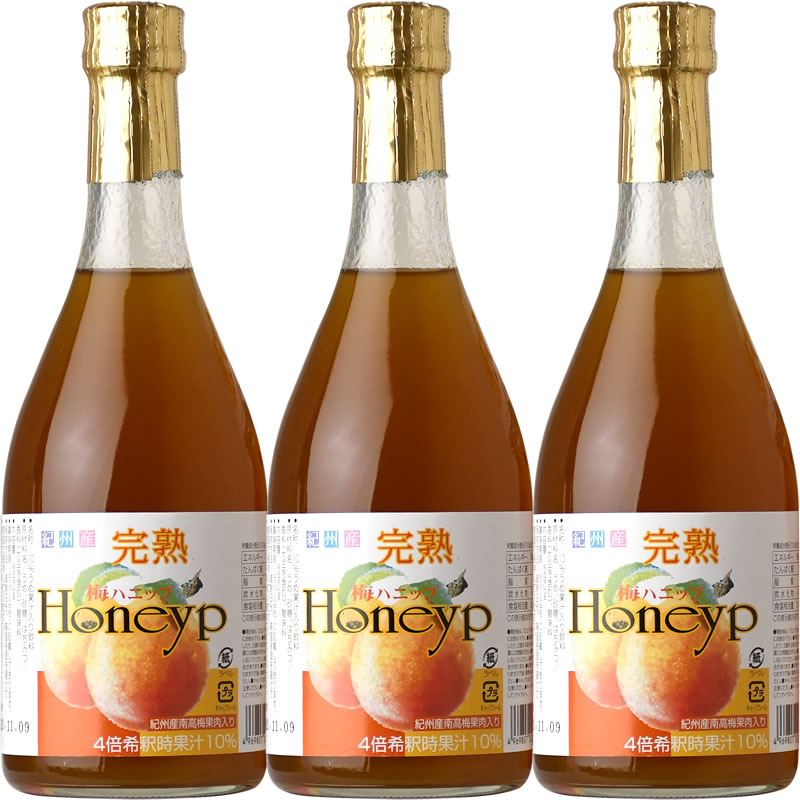 V6265_完熟 梅ハニップ Honeyp 590g【赤】3本セット 希釈用 梅ドリンク 梅ジュース うめ 紀州産青梅果汁使用 化粧箱入り  プラム食品(F007)（和歌山県有田郡湯浅町） | ふるさと納税サイト「ふるさとプレミアム」