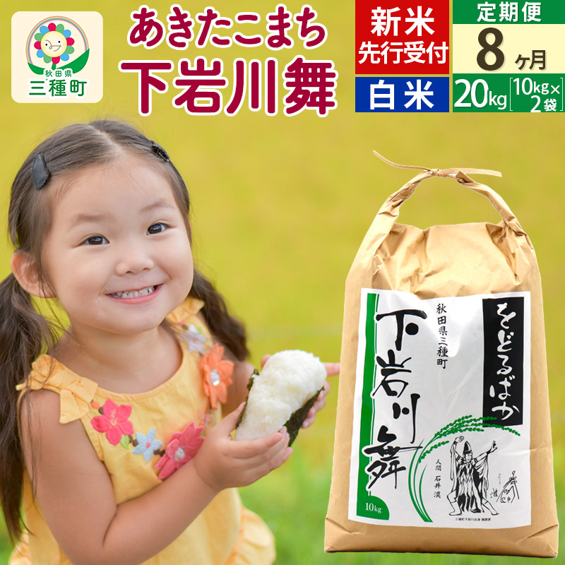 8ヶ月定期便》【白米】秋田県三種町産 あきたこまち 20kg (10kg×2袋