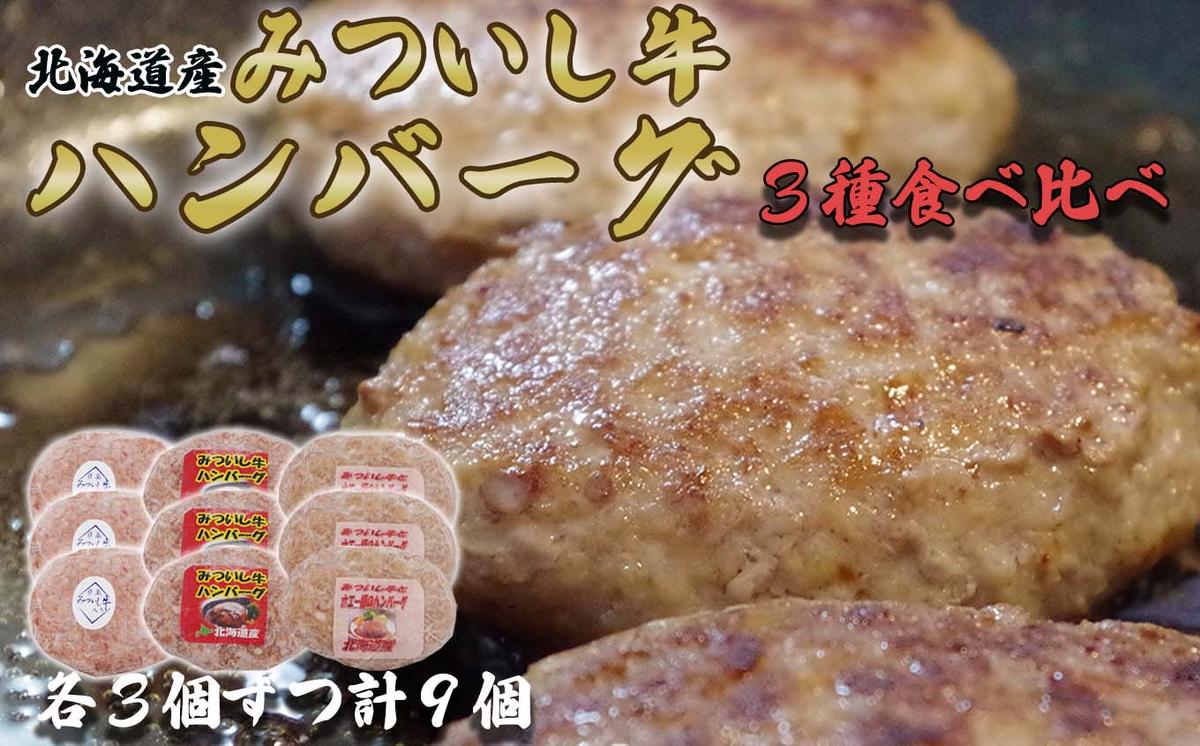 【北海道新ひだか町】北海道産 黒毛和牛 みついし牛 ハンバーグ 3種 計 900g ( 100g × 各 3個 ) セット ( ホエー豚 道産豚 )
