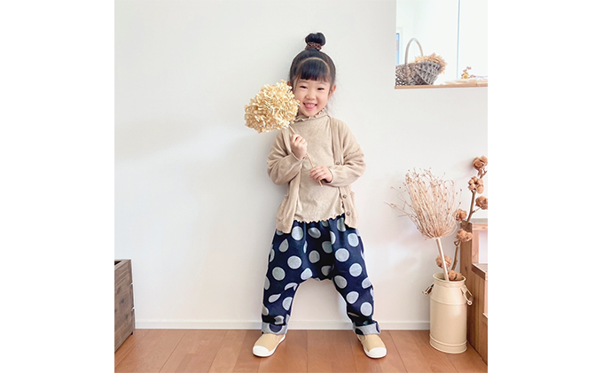 【岡山県里庄町】「大きなドット」児島デニムのサルエルパンツ(約80センチ) ファッション 子供服 キッズ