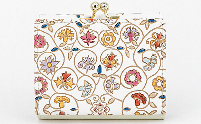 文庫屋大関】三つ折りミニ財布 金唐小花【皮革工芸品】 ファッション