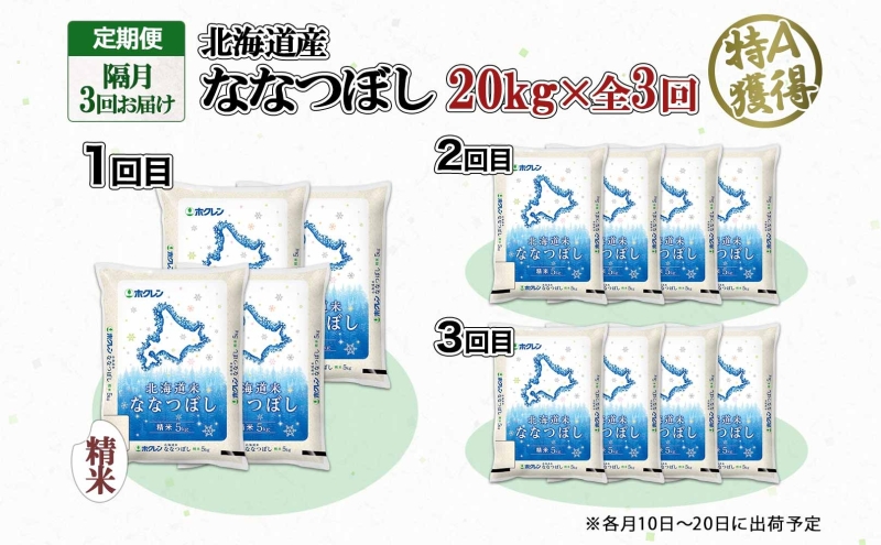 定期便 隔月3回 北海道産 ななつぼし 精米 20kg 5kg×4袋 米 新米 特A 白米 お取り寄せ ごはん 道産米 ブランド米 まとめ買い お米  ホクレン 北海道 倶知安町 【定期便・お米・ななつぼし・精米】|ようてい農業協同組合