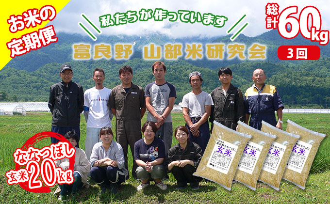 ◆3ヵ月定期便◆ 富良野 山部米研究会【 ななつぼし 】玄米 5kg×4袋（20kg）