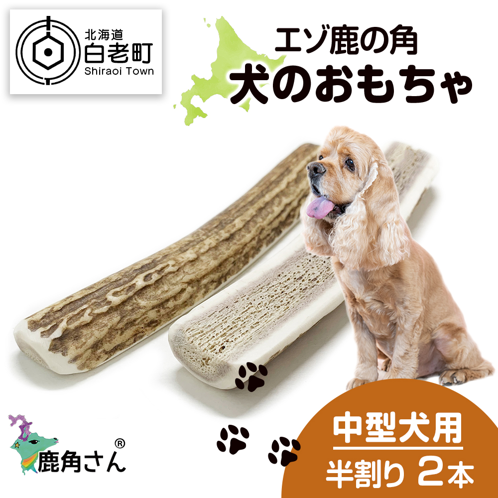 鹿の角 エゾシカ 犬のおもちゃ 『鹿角さん』 中型犬用　半割り　2本セット|株式会社　TATSUMI