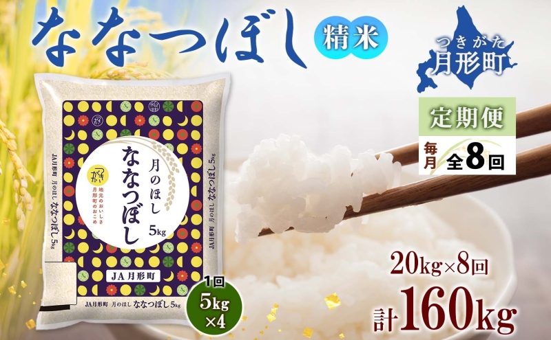 北海道 定期便 8ヵ月連続8回 令和5年産 ななつぼし 5kg×4袋 特A 精米 米 白米 ご飯 お米 ごはん 国産 ブランド米 おにぎり ふっくら 常温 お取り寄せ 産地直送 送料無料 