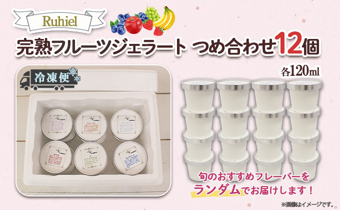 北海道倶知安町のふるさと納税 北海道 Ruhiel 完熟フルーツジェラート 120ml 12個セット アイス 詰め合わせフルーツ 果物 牛乳 自家製 スイーツ ジェラート パーティー お取り寄せ ギフト デザート ルヒエル 倶知安町 お菓子