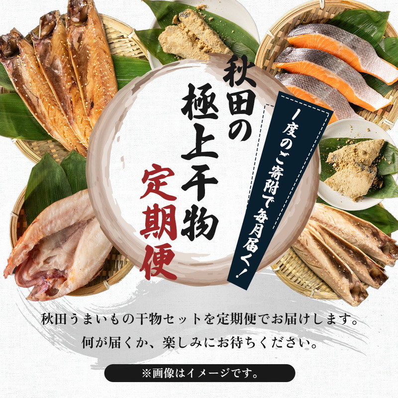 秋田県にかほ市のふるさと納税 《定期便》12ヶ月連続 干物セット 10品程度(5～8種)「秋田のうまいものセットA」 サーモン 魚貝類 一夜干し