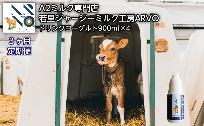 【3ヵ月定期便】ジャージー牛 A2ミルク ドリンクヨーグルト 900ml×4本［中谷牧場］若里ジャージーミルク工房ARVO 北海道