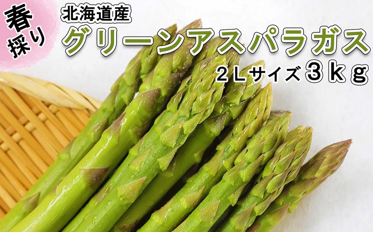 ＜先行予約＞ 北海道産 春採り グリーン アスパラガス 3kg 2Lサイズ ＜2023年5月上旬より発送＞