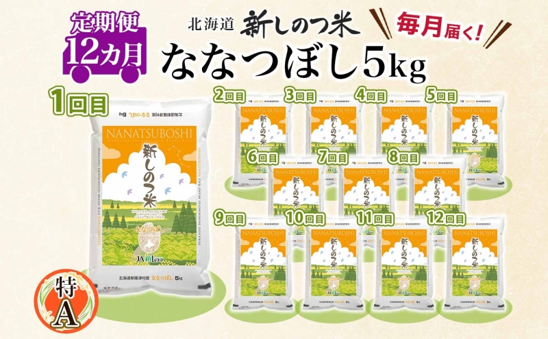 北海道新篠津村のふるさと納税 北海道 定期便 12ヵ月 連続 全12回 R6年産 北海道産 ななつぼし 5kg 精米 米 ごはん お米 新米 特A ライス 北海道米 ブランド米 道産 ご飯 お取り寄せ 1年 まとめ買い 新しのつ米 令和6年産 常温