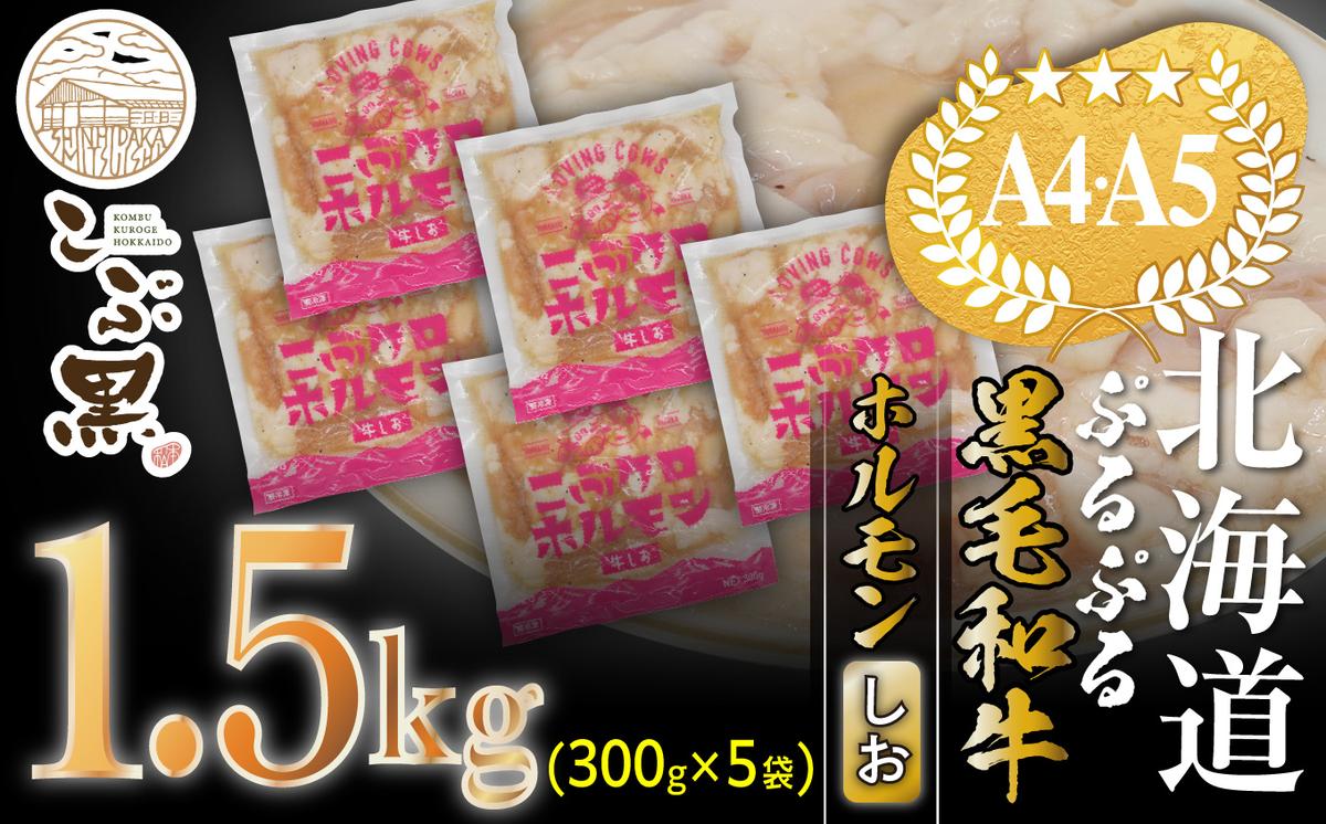 【北海道新ひだか町】北海道産 黒毛和牛 こぶ黒 和牛 しお ホルモン 計 1.5kg (300g×5パック) <LC>