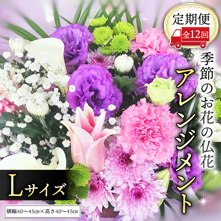 定期便12ヶ月】 毎月届く 仏花 アレンジメント Lサイズ 花 生花 1年間