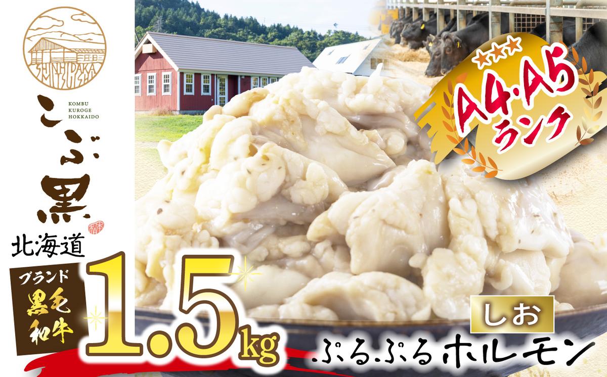 【北海道新ひだか町】北海道産 黒毛和牛 こぶ黒 和牛 しお ホルモン 計 1.5kg (300g×5パック)