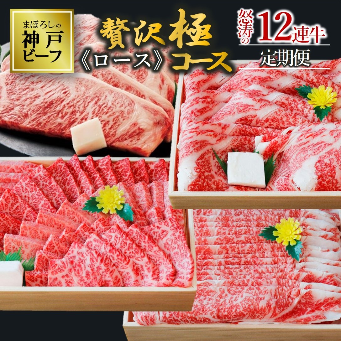 【兵庫県西脇市】【神戸牛・年間定期便】黒田庄和牛ロース贅沢極コース<冷蔵>(焼肉・すき焼き・しゃぶしゃぶ・ステーキから選べます!)