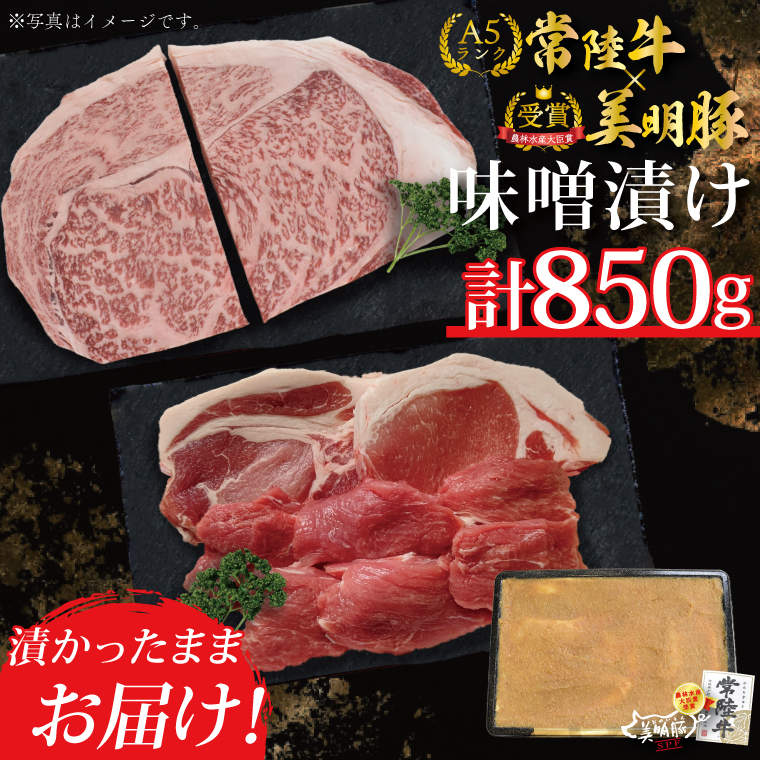 【茨城県行方市】DT-41【常陸牛A5ランク・美明豚味噌漬けセット】常陸牛味噌漬け350g+美明豚500g(ロース200g・ヒレ300g)