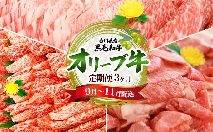香川県産黒毛和牛　オリーブ牛3ヶ月定期便（9～11月）