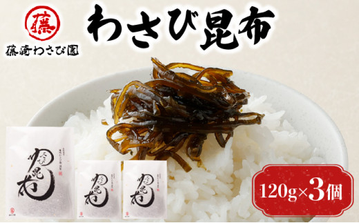 【北海道登別市】藤崎わさび園 わさび昆布120g×3個