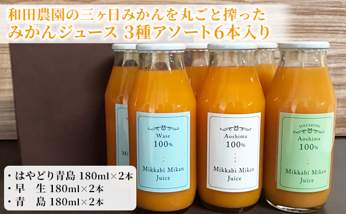 和田農園の三ヶ日みかんを丸ごと搾ったみかんジュース 3種アソート6本入り|遠鉄百貨店（和田農園）