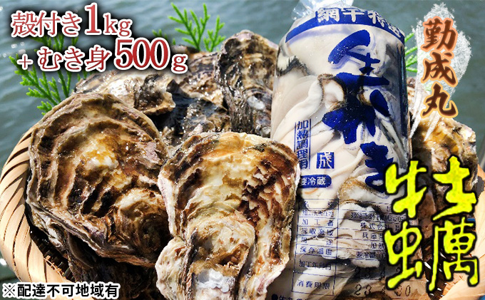 殻付き牡蠣1.0kgとむき身500gのセット　勤成丸の牡蠣　クチコミで探すならふるさと納税ニッポン！